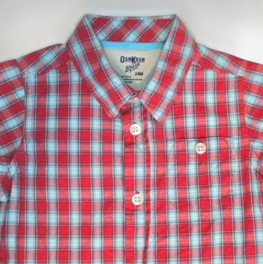 NEW Toddler Kids Classic Plaid Button Down Shirts - Blue and Red Bundle